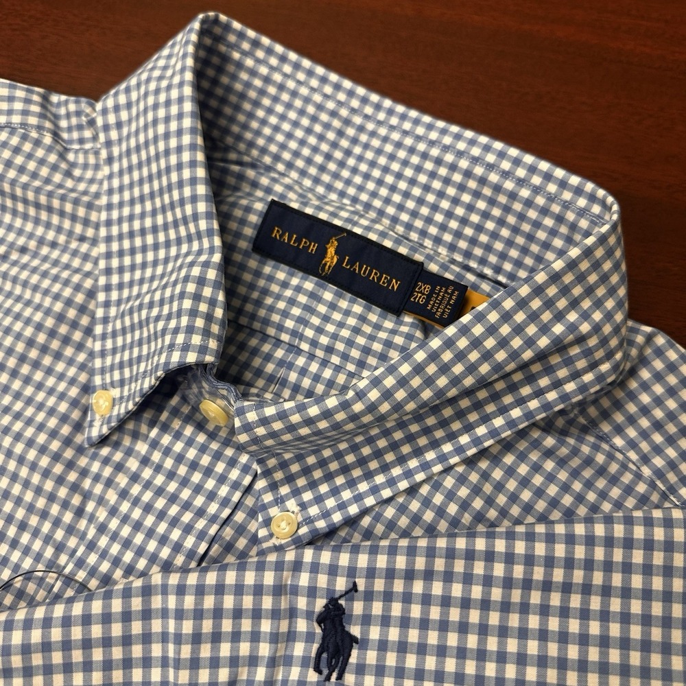 Ralph Lauren Gingham Check Long Sleeve Button Up Shirt Mens 2XB Stretch NWT $138